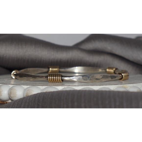 Retired James Avery 925 & 14k Kalahari Hammered Bangle Bracelet 14.2G/7.5in/4.5m - Picture 2 of 4